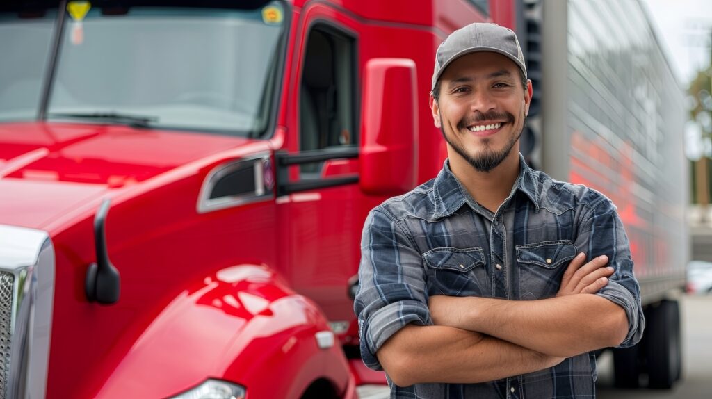 Smiling CDL Truck Driver with Red Truck | Interstate Trucker